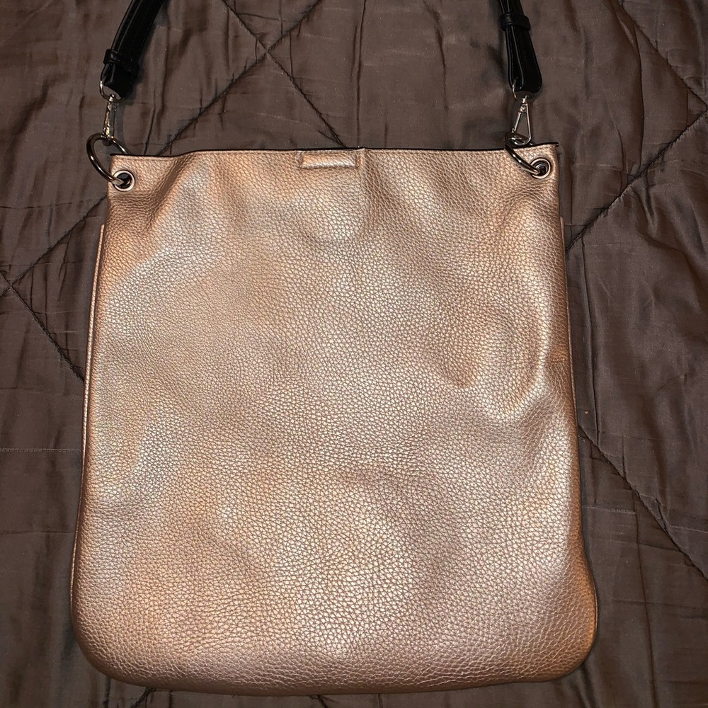 Colab Gold leather purse w/ removable leather strap & removable leopard pouch